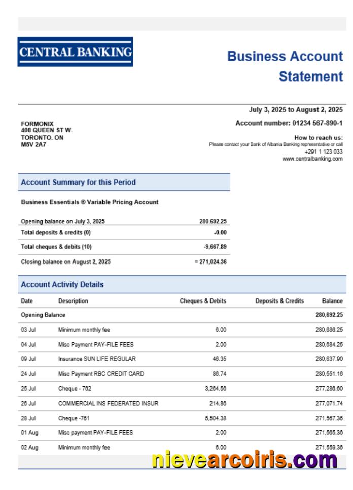 Central bank business statement